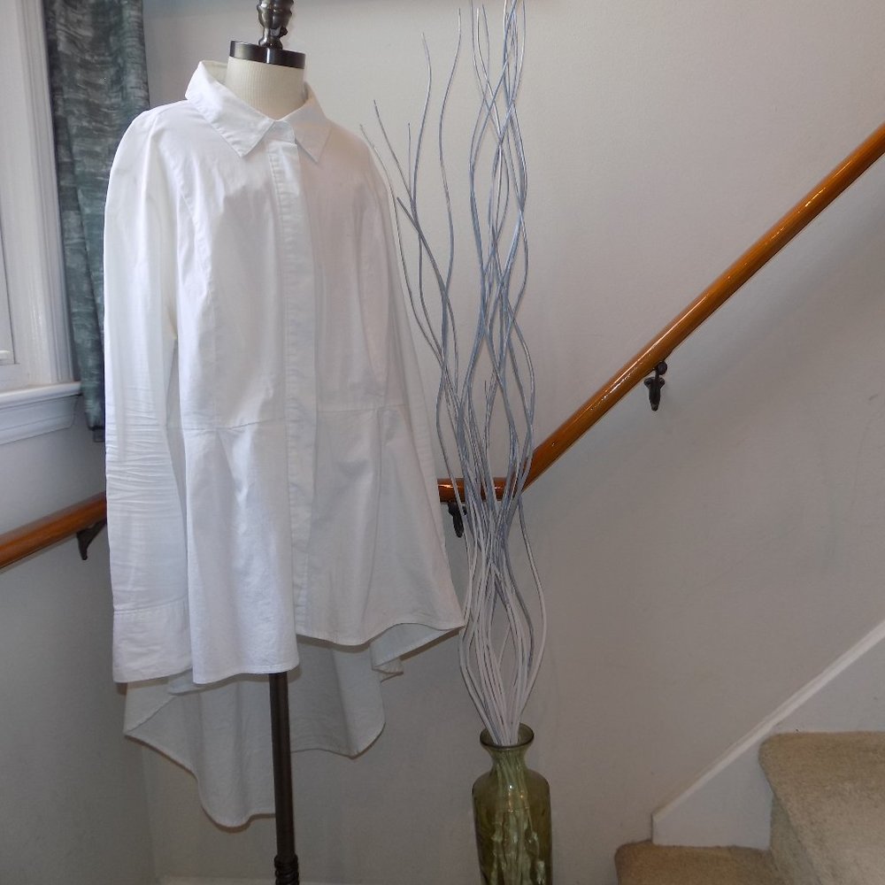 LANE BRYANT White Button Down Dress Shirt High Low Blouse Plus Size 18
